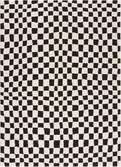 Lajos Black & White Checkered Plush Rug