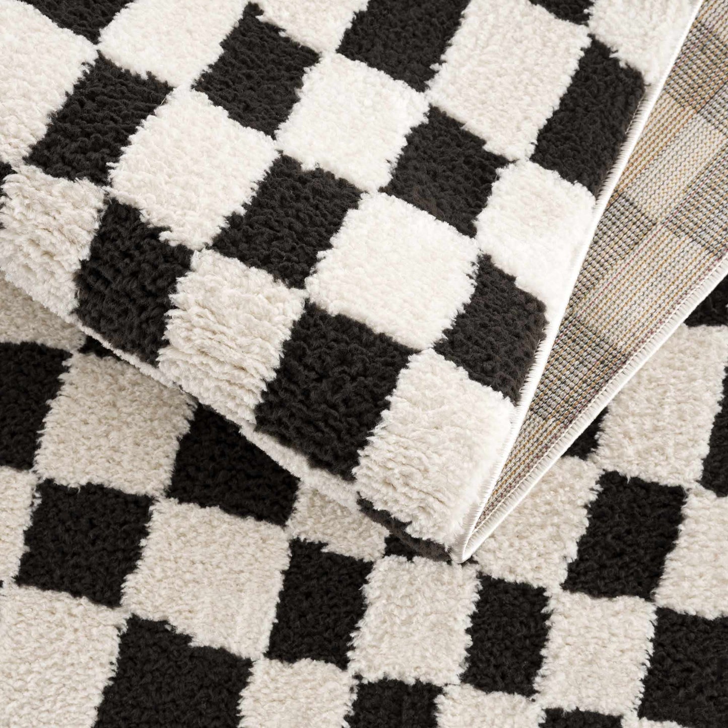 Lajos Black & White Checkered Plush Rug