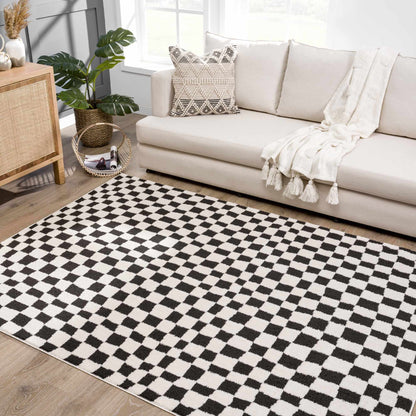 Lajos Black & White Checkered Plush Rug