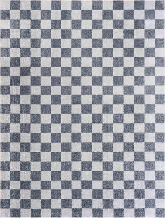 Alie Blue Gray Checkered Washable Rug