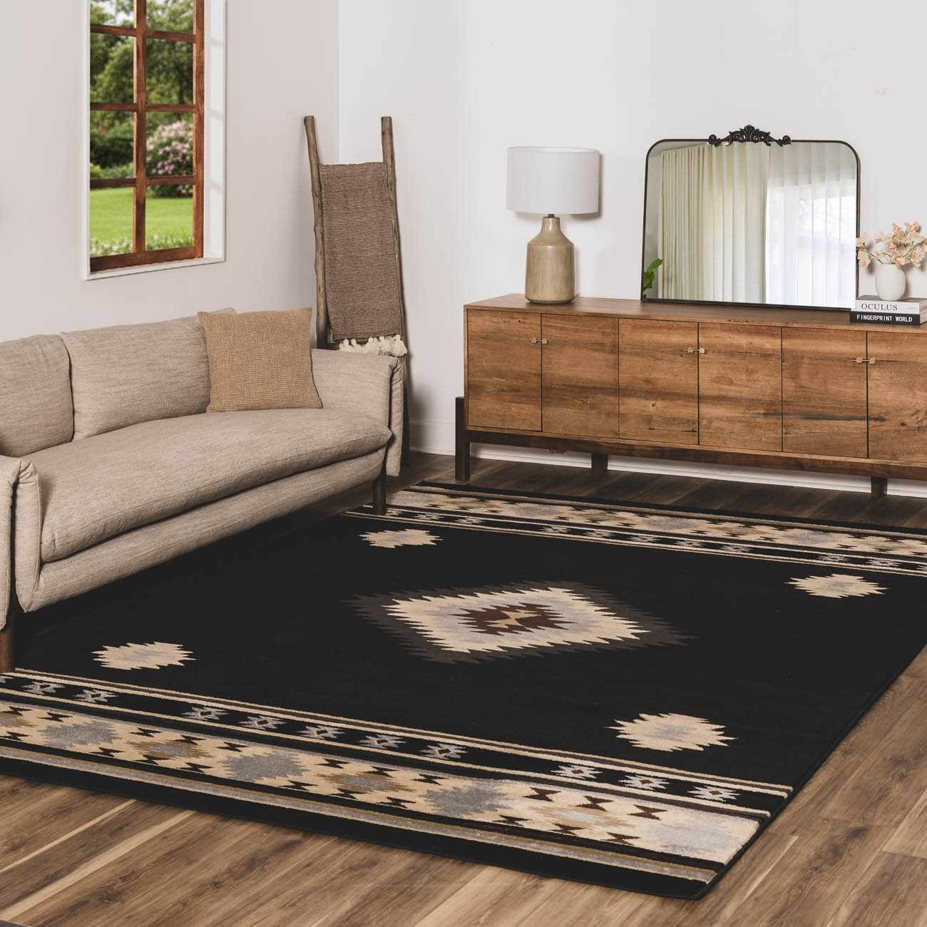 Buckhaven Black Southwestern Area Rug